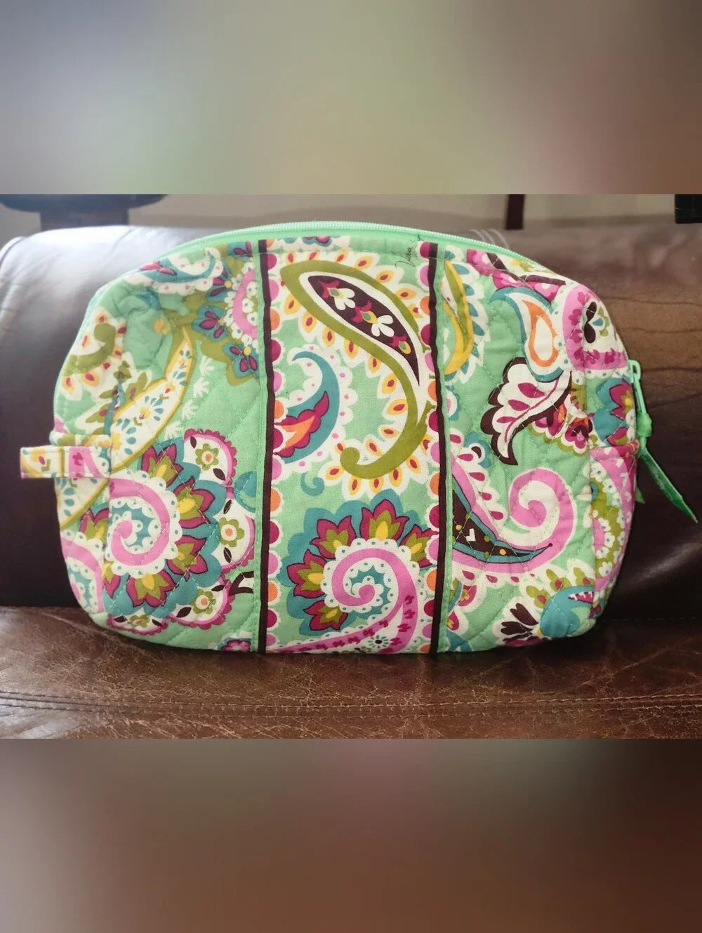 Vera Bradley Quilted Cosmetic Bag Mint Pink Paisley Makeup Pouch